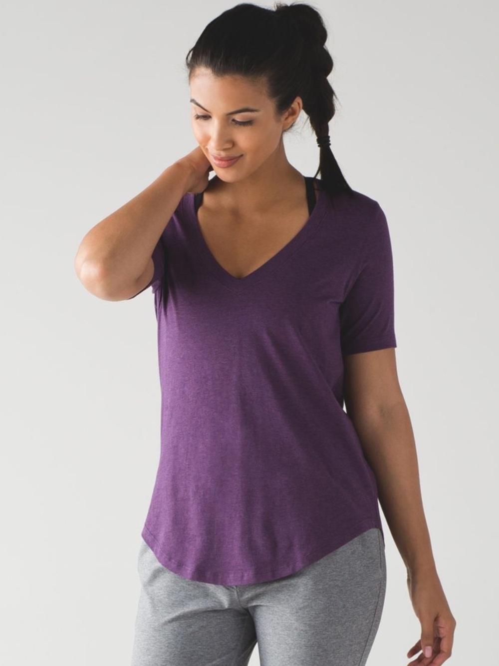 Lululemon Purple Pima Cotton Blend Love V Neck Short Sleeve Tee Top Sz. 12